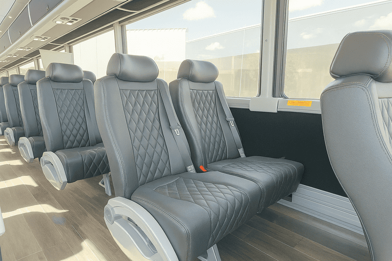 interior of Cranston Minibus Company charter bus