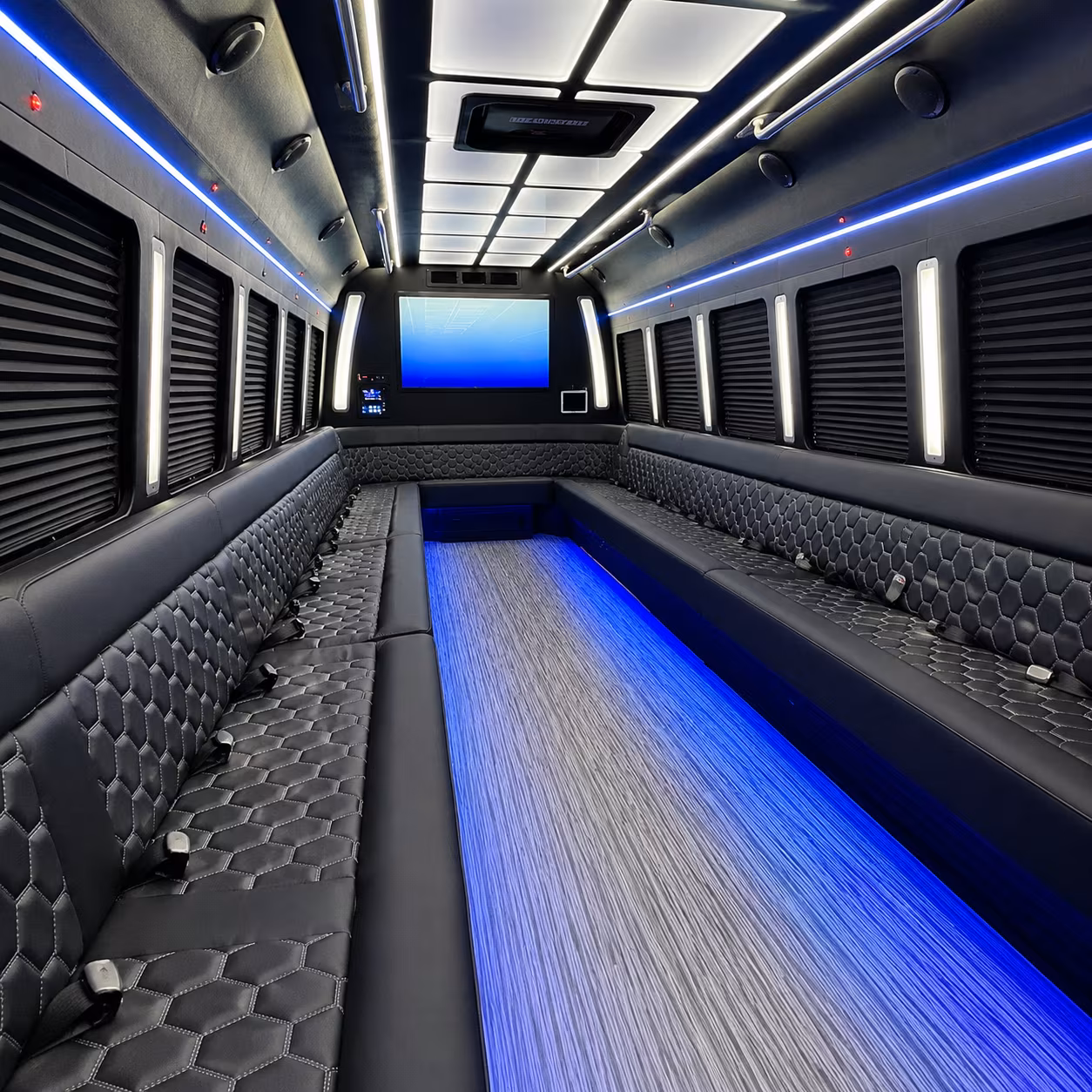 cranston 50 passenger party bus inside